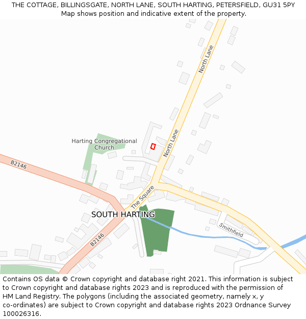 THE COTTAGE, BILLINGSGATE, NORTH LANE, SOUTH HARTING, PETERSFIELD, GU31 5PY: Location map and indicative extent of plot