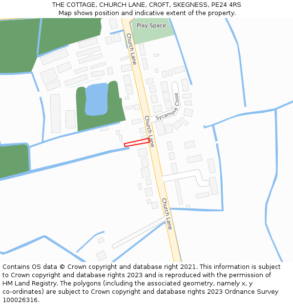 THE COTTAGE, CHURCH LANE, CROFT, SKEGNESS, PE24 4RS: Location map and indicative extent of plot