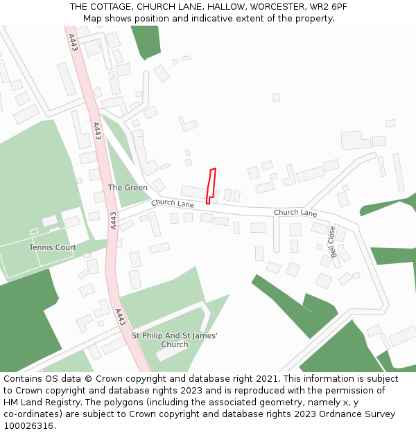 THE COTTAGE, CHURCH LANE, HALLOW, WORCESTER, WR2 6PF: Location map and indicative extent of plot