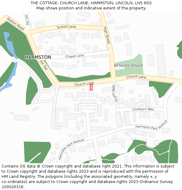 THE COTTAGE, CHURCH LANE, HARMSTON, LINCOLN, LN5 9SS: Location map and indicative extent of plot