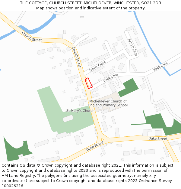 THE COTTAGE, CHURCH STREET, MICHELDEVER, WINCHESTER, SO21 3DB: Location map and indicative extent of plot