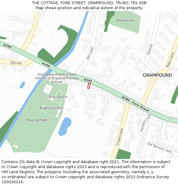 THE COTTAGE, FORE STREET, GRAMPOUND, TRURO, TR2 4SB: Location map and indicative extent of plot