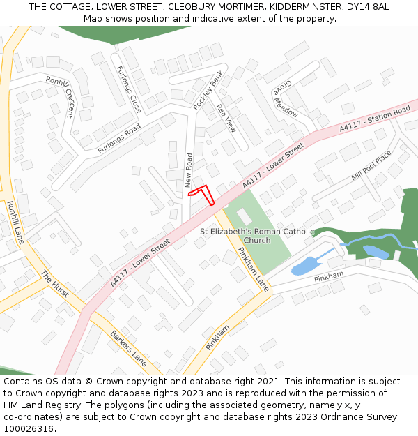 THE COTTAGE, LOWER STREET, CLEOBURY MORTIMER, KIDDERMINSTER, DY14 8AL: Location map and indicative extent of plot