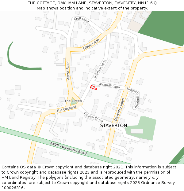 THE COTTAGE, OAKHAM LANE, STAVERTON, DAVENTRY, NN11 6JQ: Location map and indicative extent of plot