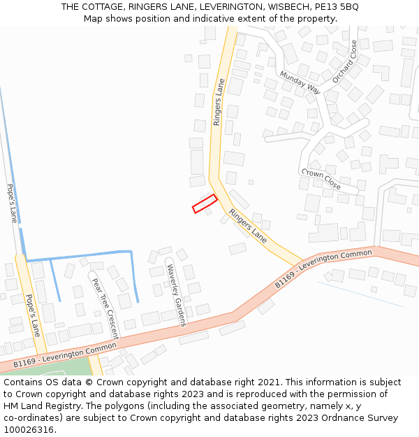 THE COTTAGE, RINGERS LANE, LEVERINGTON, WISBECH, PE13 5BQ: Location map and indicative extent of plot