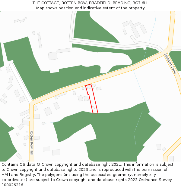 THE COTTAGE, ROTTEN ROW, BRADFIELD, READING, RG7 6LL: Location map and indicative extent of plot