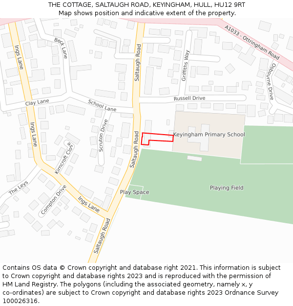 THE COTTAGE, SALTAUGH ROAD, KEYINGHAM, HULL, HU12 9RT: Location map and indicative extent of plot