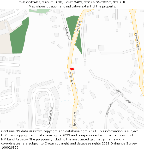 THE COTTAGE, SPOUT LANE, LIGHT OAKS, STOKE-ON-TRENT, ST2 7LR: Location map and indicative extent of plot
