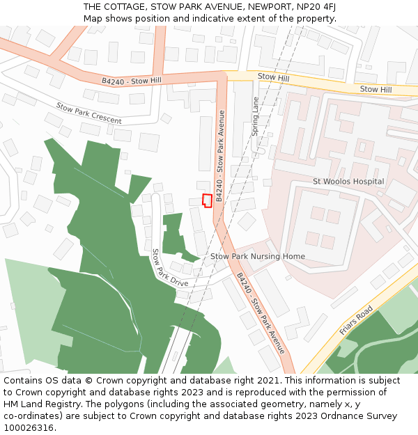 THE COTTAGE, STOW PARK AVENUE, NEWPORT, NP20 4FJ: Location map and indicative extent of plot