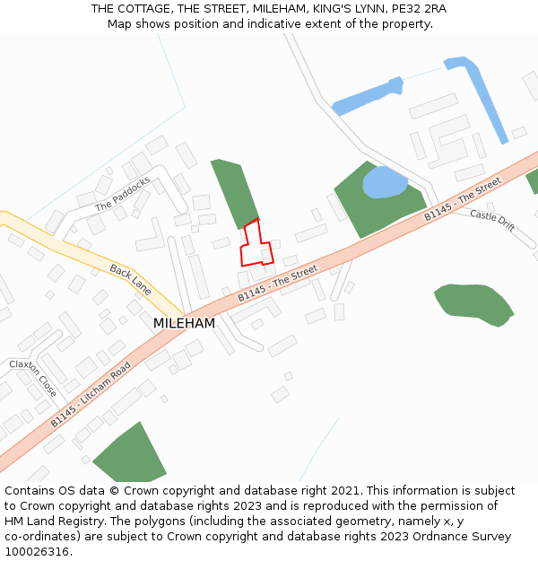 THE COTTAGE, THE STREET, MILEHAM, KING'S LYNN, PE32 2RA: Location map and indicative extent of plot