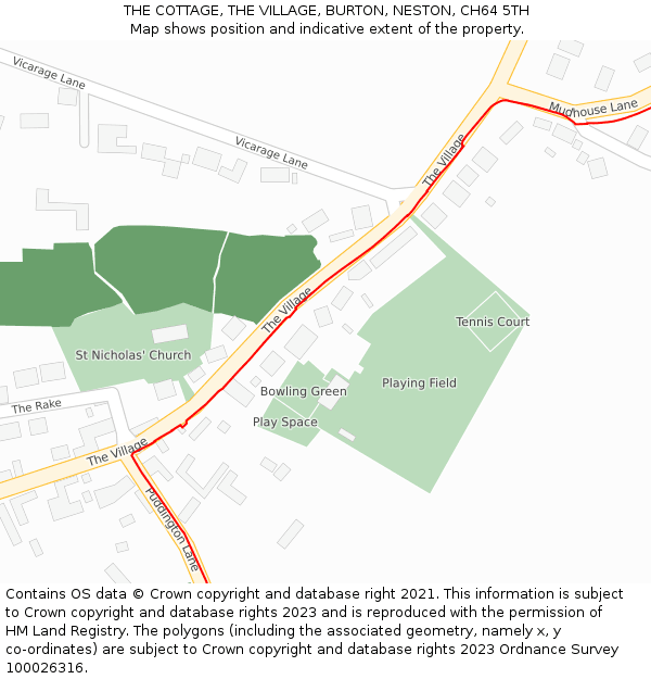 THE COTTAGE, THE VILLAGE, BURTON, NESTON, CH64 5TH: Location map and indicative extent of plot