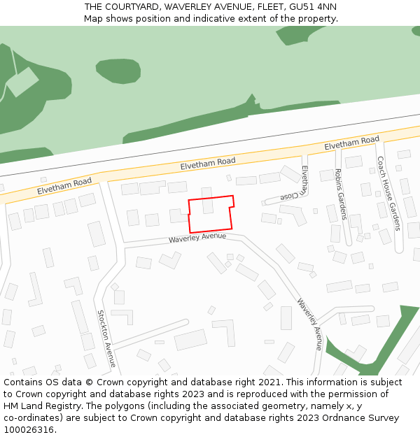 THE COURTYARD, WAVERLEY AVENUE, FLEET, GU51 4NN: Location map and indicative extent of plot