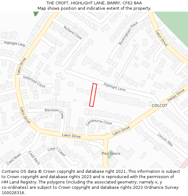 THE CROFT, HIGHLIGHT LANE, BARRY, CF62 8AA: Location map and indicative extent of plot