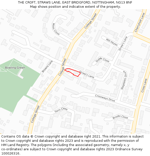 THE CROFT, STRAWS LANE, EAST BRIDGFORD, NOTTINGHAM, NG13 8NF: Location map and indicative extent of plot