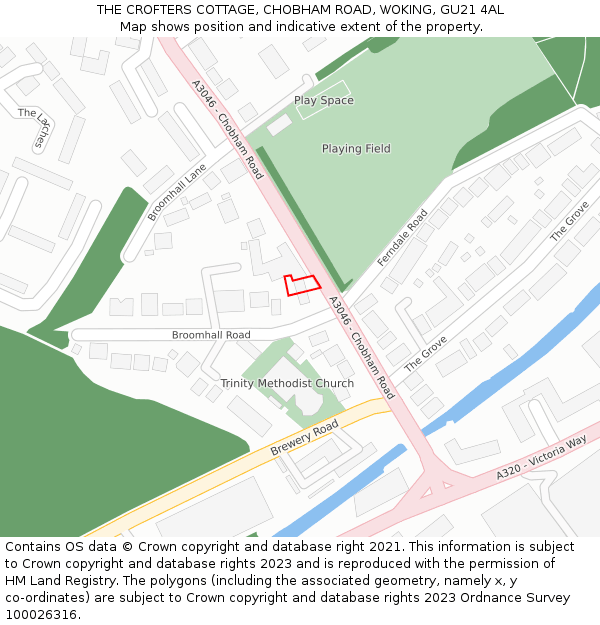 THE CROFTERS COTTAGE, CHOBHAM ROAD, WOKING, GU21 4AL: Location map and indicative extent of plot