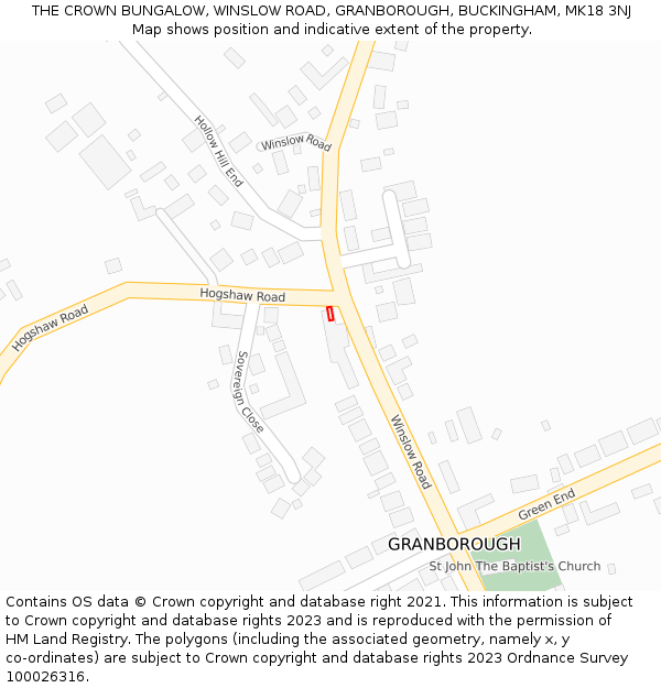 THE CROWN BUNGALOW, WINSLOW ROAD, GRANBOROUGH, BUCKINGHAM, MK18 3NJ: Location map and indicative extent of plot