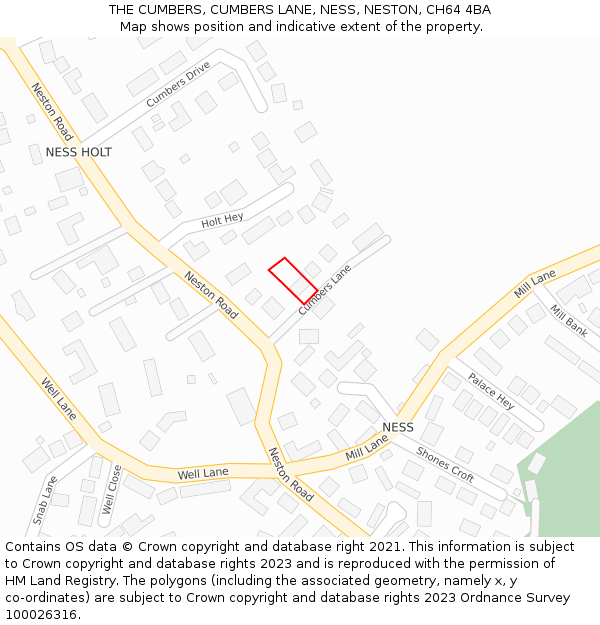 THE CUMBERS, CUMBERS LANE, NESS, NESTON, CH64 4BA: Location map and indicative extent of plot