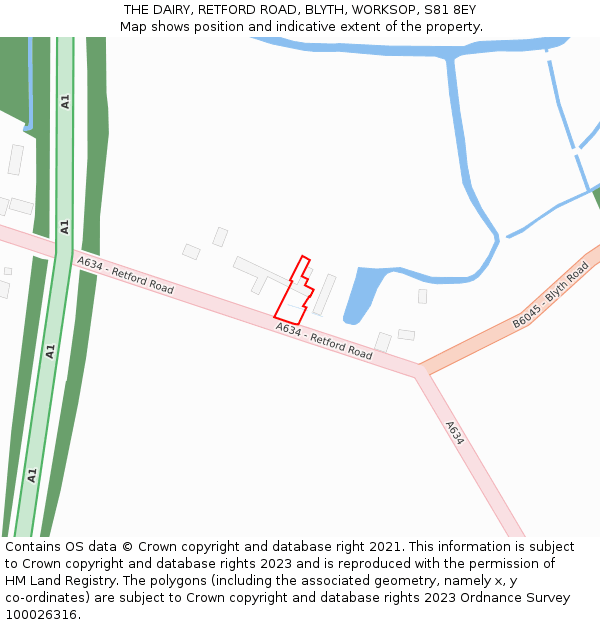 THE DAIRY, RETFORD ROAD, BLYTH, WORKSOP, S81 8EY: Location map and indicative extent of plot