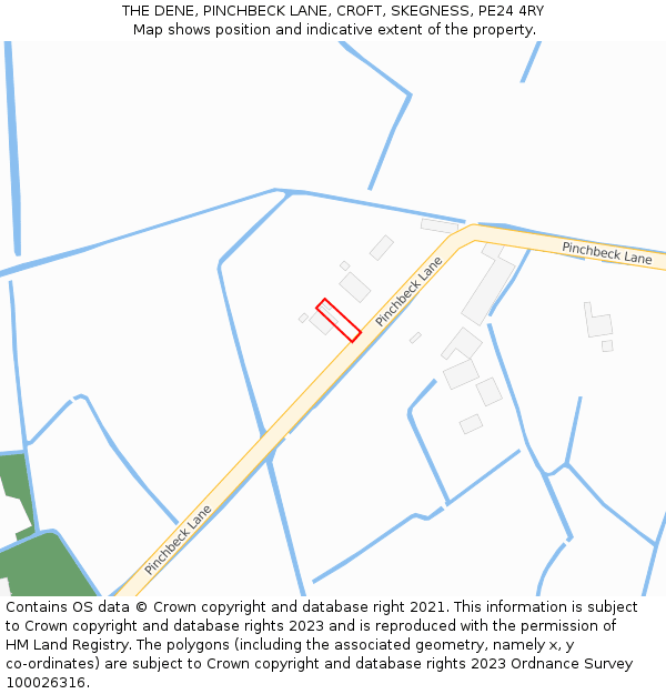 THE DENE, PINCHBECK LANE, CROFT, SKEGNESS, PE24 4RY: Location map and indicative extent of plot