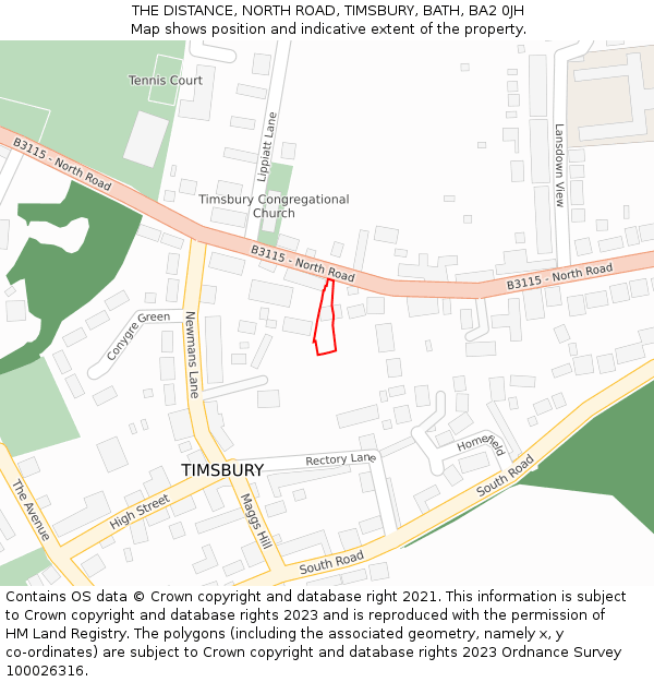 THE DISTANCE, NORTH ROAD, TIMSBURY, BATH, BA2 0JH: Location map and indicative extent of plot