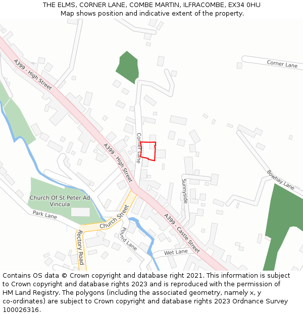 THE ELMS, CORNER LANE, COMBE MARTIN, ILFRACOMBE, EX34 0HU: Location map and indicative extent of plot