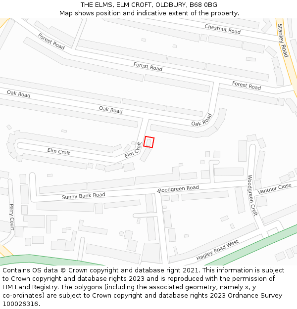 THE ELMS, ELM CROFT, OLDBURY, B68 0BG: Location map and indicative extent of plot