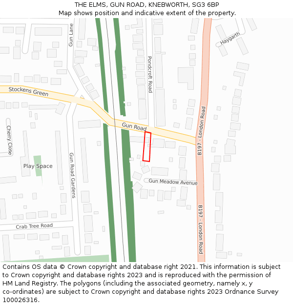 THE ELMS, GUN ROAD, KNEBWORTH, SG3 6BP: Location map and indicative extent of plot