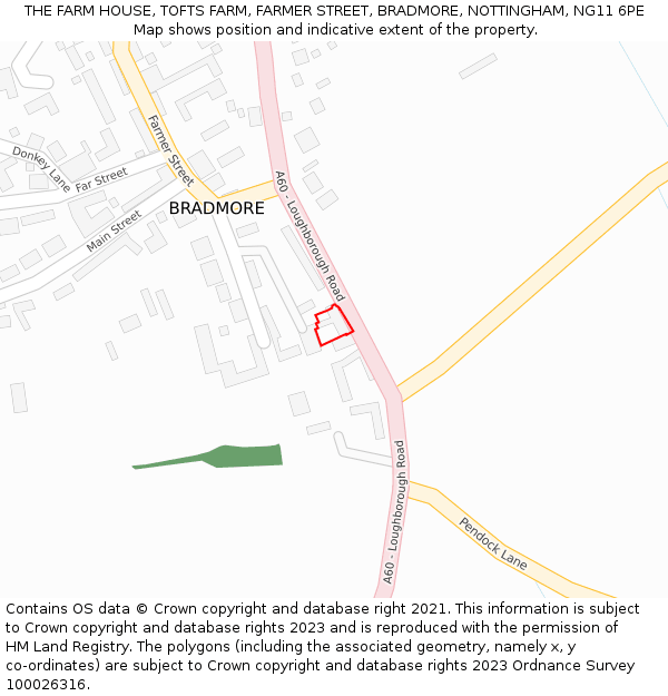 THE FARM HOUSE, TOFTS FARM, FARMER STREET, BRADMORE, NOTTINGHAM, NG11 6PE: Location map and indicative extent of plot