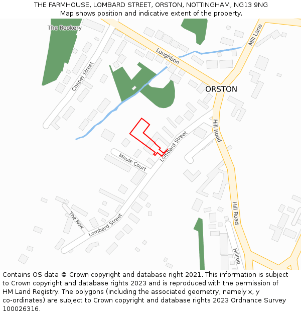 THE FARMHOUSE, LOMBARD STREET, ORSTON, NOTTINGHAM, NG13 9NG: Location map and indicative extent of plot