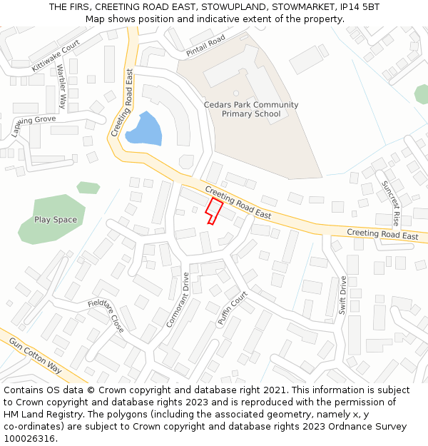 THE FIRS, CREETING ROAD EAST, STOWUPLAND, STOWMARKET, IP14 5BT: Location map and indicative extent of plot