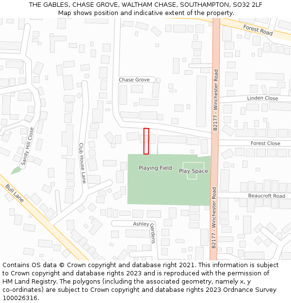 THE GABLES, CHASE GROVE, WALTHAM CHASE, SOUTHAMPTON, SO32 2LF: Location map and indicative extent of plot