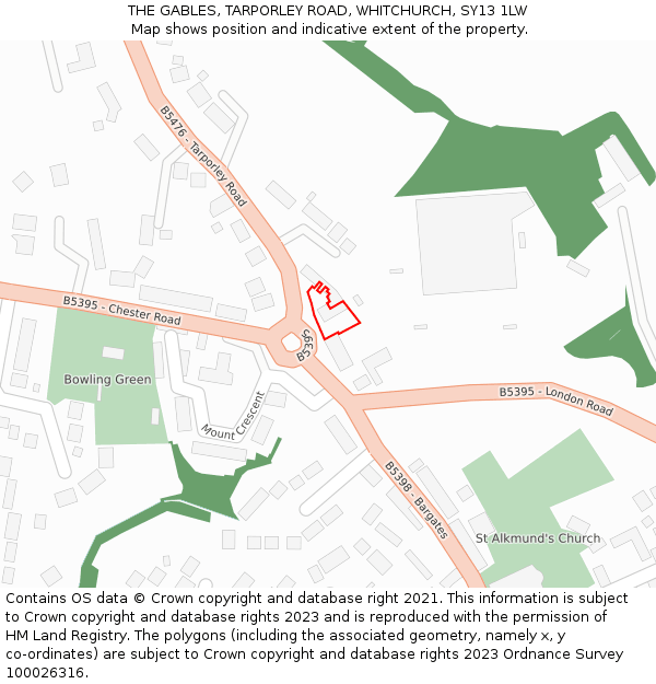 THE GABLES, TARPORLEY ROAD, WHITCHURCH, SY13 1LW: Location map and indicative extent of plot