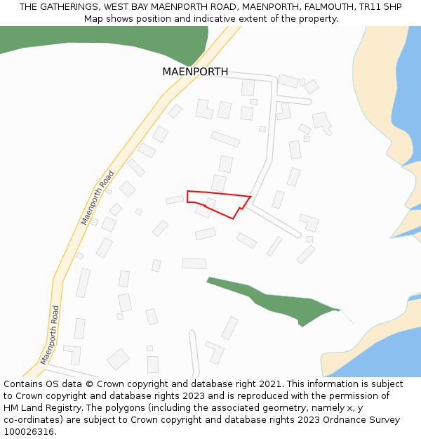 THE GATHERINGS, WEST BAY MAENPORTH ROAD, MAENPORTH, FALMOUTH, TR11 5HP: Location map and indicative extent of plot