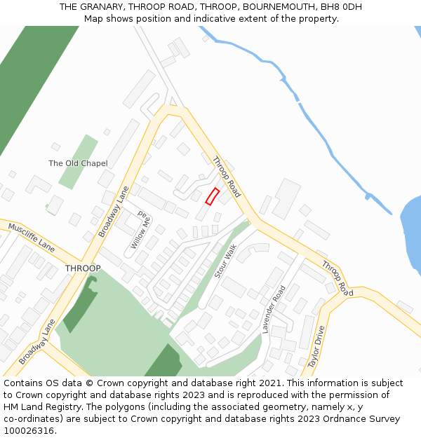 THE GRANARY, THROOP ROAD, THROOP, BOURNEMOUTH, BH8 0DH: Location map and indicative extent of plot