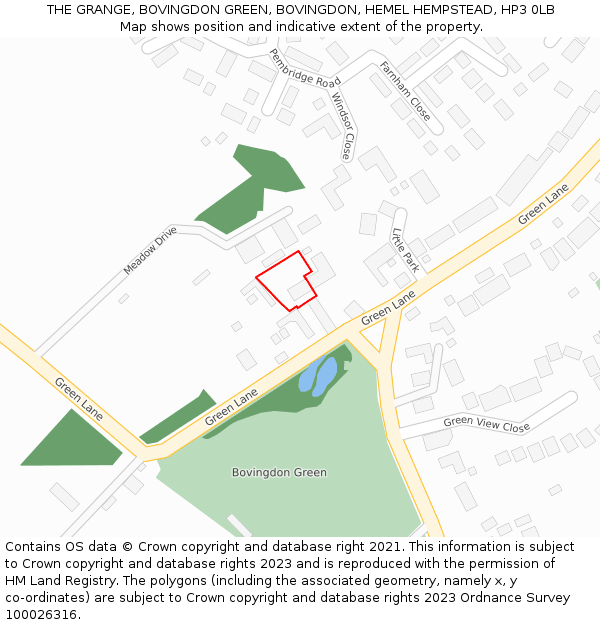 THE GRANGE, BOVINGDON GREEN, BOVINGDON, HEMEL HEMPSTEAD, HP3 0LB: Location map and indicative extent of plot