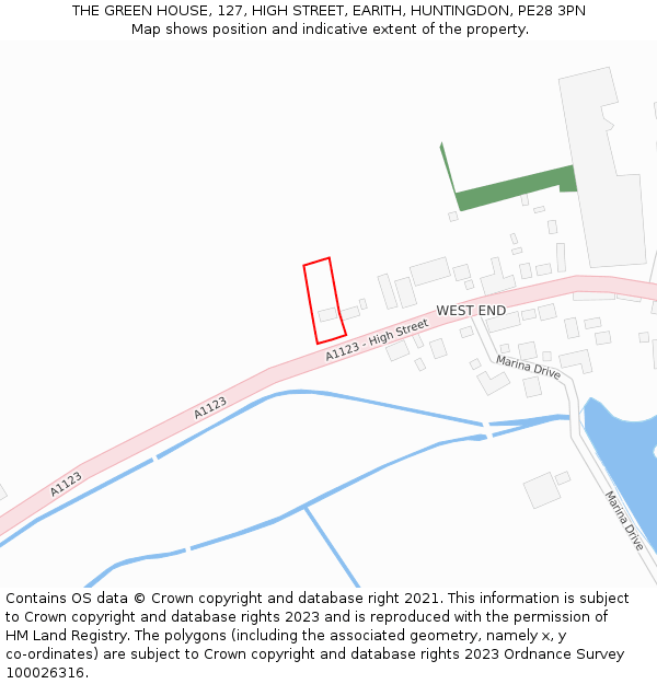 THE GREEN HOUSE, 127, HIGH STREET, EARITH, HUNTINGDON, PE28 3PN: Location map and indicative extent of plot