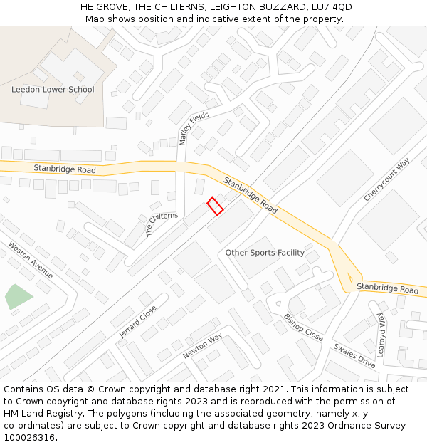 THE GROVE, THE CHILTERNS, LEIGHTON BUZZARD, LU7 4QD: Location map and indicative extent of plot