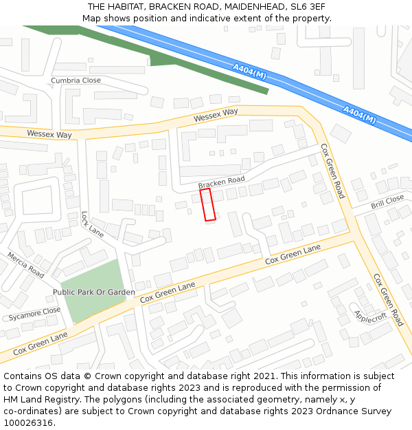 THE HABITAT, BRACKEN ROAD, MAIDENHEAD, SL6 3EF: Location map and indicative extent of plot