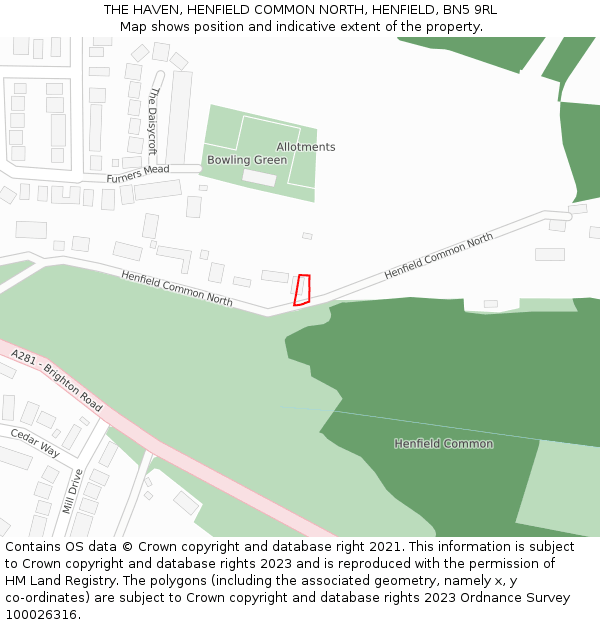 THE HAVEN, HENFIELD COMMON NORTH, HENFIELD, BN5 9RL: Location map and indicative extent of plot