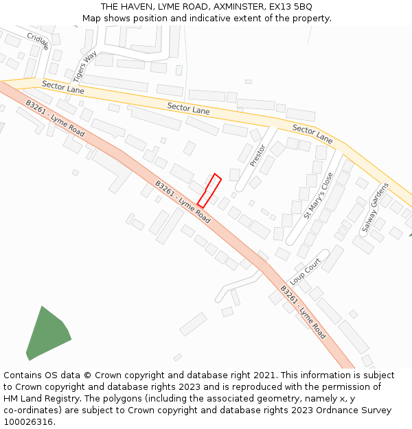 THE HAVEN, LYME ROAD, AXMINSTER, EX13 5BQ: Location map and indicative extent of plot