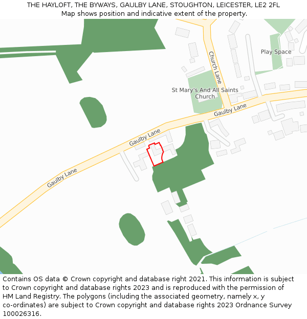 THE HAYLOFT, THE BYWAYS, GAULBY LANE, STOUGHTON, LEICESTER, LE2 2FL: Location map and indicative extent of plot