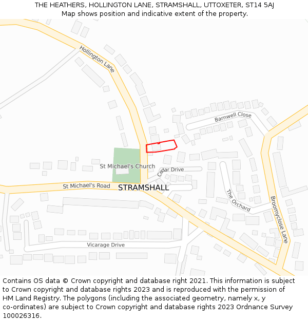 THE HEATHERS, HOLLINGTON LANE, STRAMSHALL, UTTOXETER, ST14 5AJ: Location map and indicative extent of plot