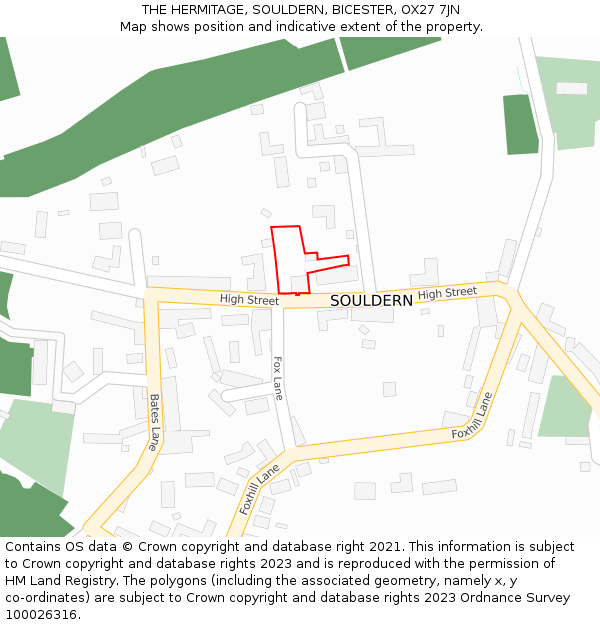 THE HERMITAGE, SOULDERN, BICESTER, OX27 7JN: Location map and indicative extent of plot