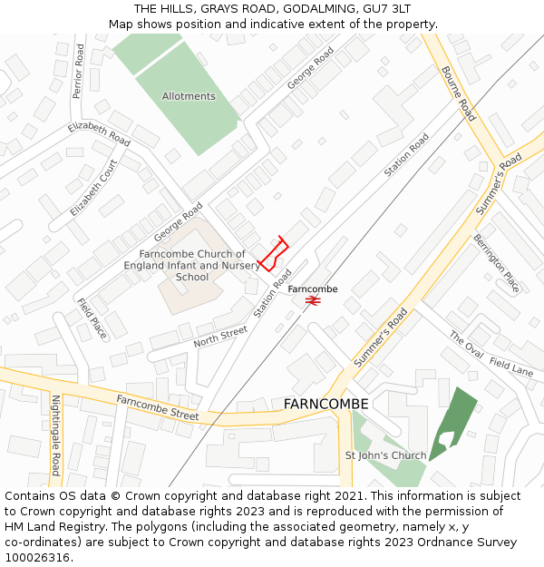 THE HILLS, GRAYS ROAD, GODALMING, GU7 3LT: Location map and indicative extent of plot