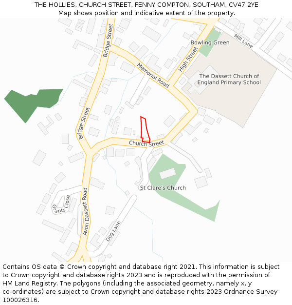 THE HOLLIES, CHURCH STREET, FENNY COMPTON, SOUTHAM, CV47 2YE: Location map and indicative extent of plot