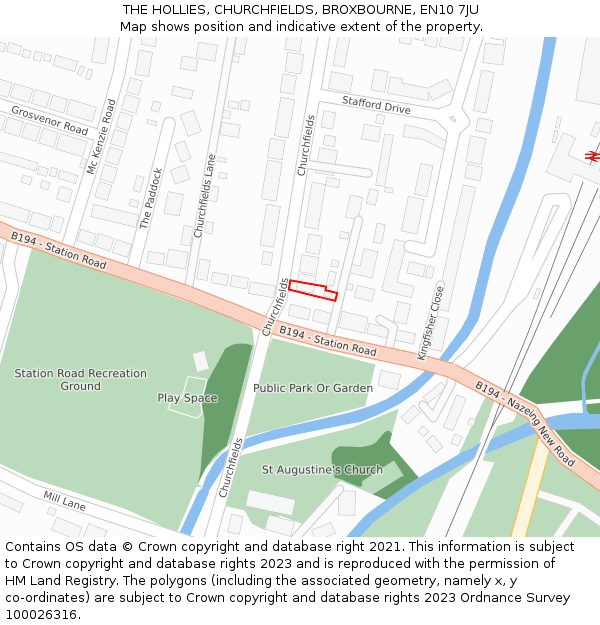 THE HOLLIES, CHURCHFIELDS, BROXBOURNE, EN10 7JU: Location map and indicative extent of plot