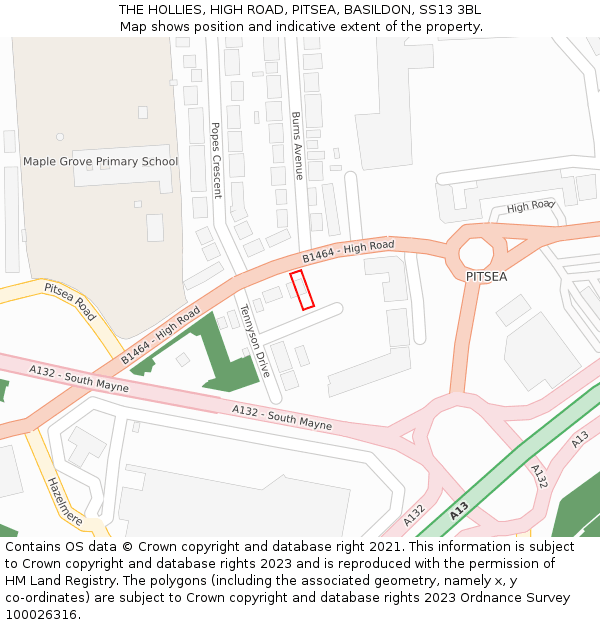 THE HOLLIES, HIGH ROAD, PITSEA, BASILDON, SS13 3BL: Location map and indicative extent of plot