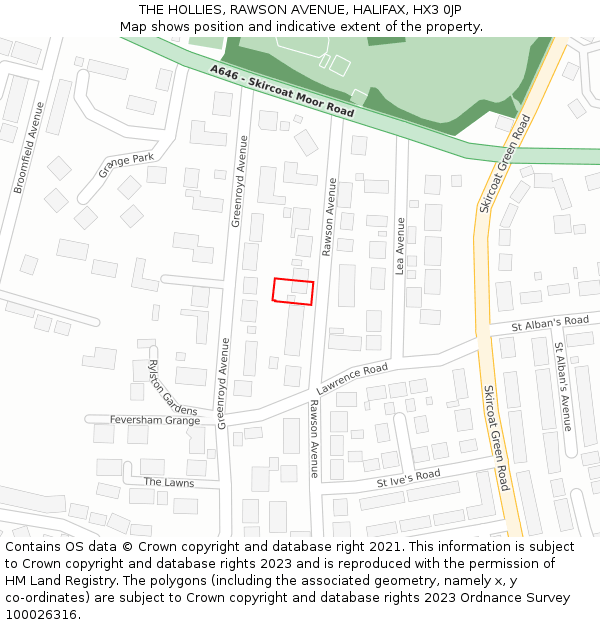 THE HOLLIES, RAWSON AVENUE, HALIFAX, HX3 0JP: Location map and indicative extent of plot