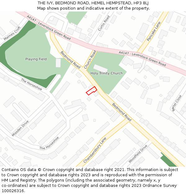 THE IVY, BEDMOND ROAD, HEMEL HEMPSTEAD, HP3 8LJ: Location map and indicative extent of plot