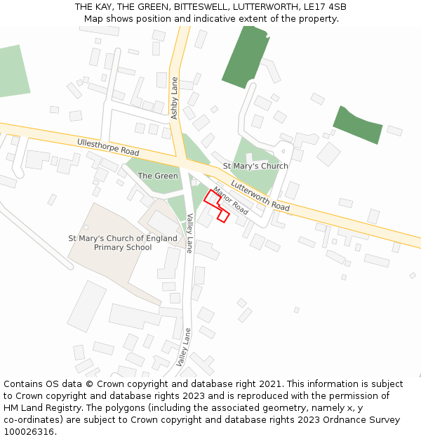 THE KAY, THE GREEN, BITTESWELL, LUTTERWORTH, LE17 4SB: Location map and indicative extent of plot